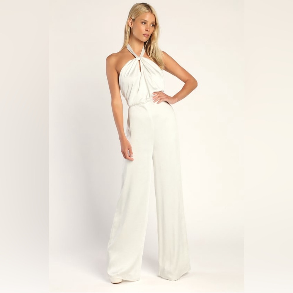 Lulu’s Ivory Satin Jumpsuit